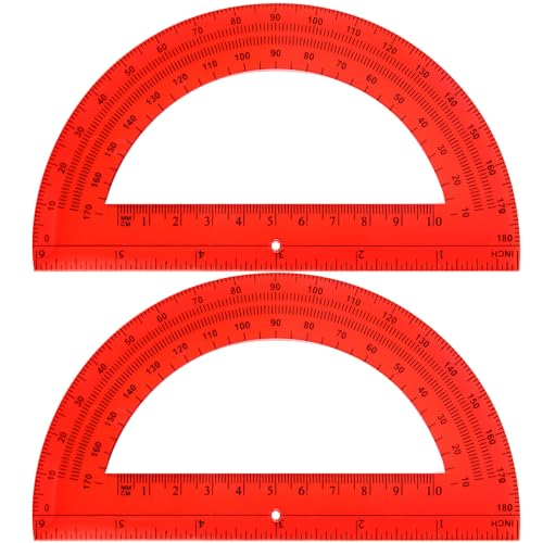 EBOOT 2 Pack Plastic Protractor 180 Degree Math Protractors 6 Inch,Red - color: Red
