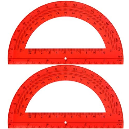 EBOOT 2 Pack Plastic Protractor 180 Degree Math Protractors 6 Inch,Red - color: Red