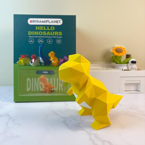 3D Dinosaur Origami Paper Craft Kit, T-Rex Cute DIY Pre-Cut 3D Papercraft for Teens & Adults, Creative Handmade Animal Figurine Paper Sculpture STEM Puzzle Origami Gift Set