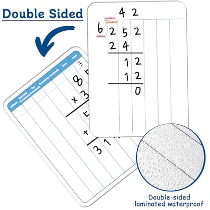 24 Pack Long Division Whiteboard for Kids Teaching Multiplication Double-Sided Cardboard Board Division Chart Portable Math Manipulatives Whiteboard Educational Tools for Students Classroom 12" x 9" - style: Long Division Whiteboard