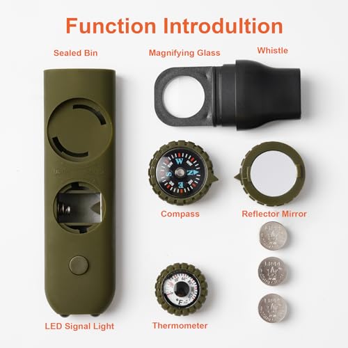 Emergency Survival Safety Whistle，Whistle for Kids with Lanyard,Compass,Thermometer,Ideal for Kayaking, Boating, Hiking, Camping, Climbing - color: Army Green Whistle