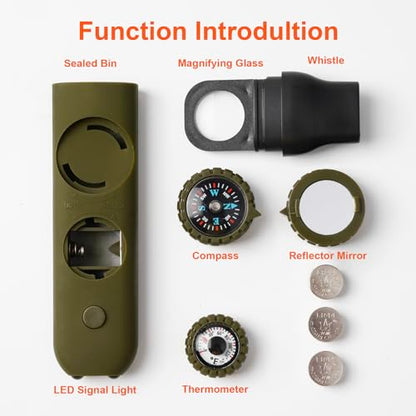 Emergency Survival Safety Whistle，Whistle for Kids with Lanyard,Compass,Thermometer,Ideal for Kayaking, Boating, Hiking, Camping, Climbing - color: Army Green Whistle