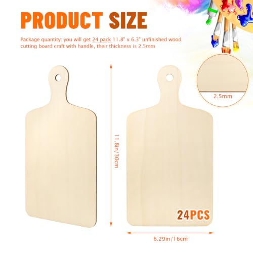 Vmiapxo 24 Pack Unfinished Wood Cutting Board Craft with Handle, Wooden Paddle Cheese Bread Board Set Chopping Board Serving Tray for Craft DIY Christmas Home Kitchen Cooking Decor (11.8" x 6.3") - size: 11.8" x 6.3"