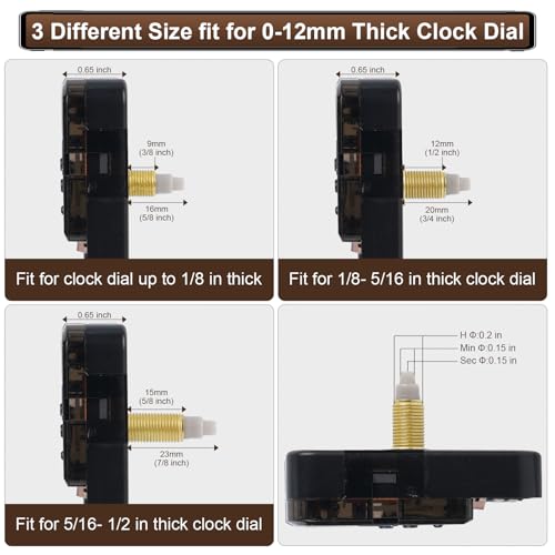15 Pack Clock Mechanism Replacement Kit with 20 Pairs Clock Hands - size: 15pcs Thread Length 3/8 in+1/2 in+5/8 inch