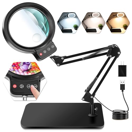 10X 30X Large Magnifying Glass with Light and Stand,Lighted Magnifier - color: Black