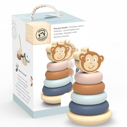SPEEDY MONKEY Wooden Roly Poly Stacker | Wobble Base Ring Toy Kids Gift - color: Roly Poly Stacker