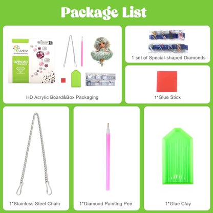 AIRDEA Hanging Diamond Painting Kits Girl,Special Shaped Diamond Art Kits Cartoon Gem Art Pendant Decor,19.9X15.4cm - color: green white brown