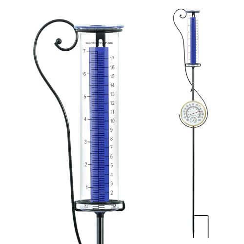 Circrane Rain Gauge Outdoor,Accurate Measure Tube with Metal Stake, Easy to Read Large Number for Backyard