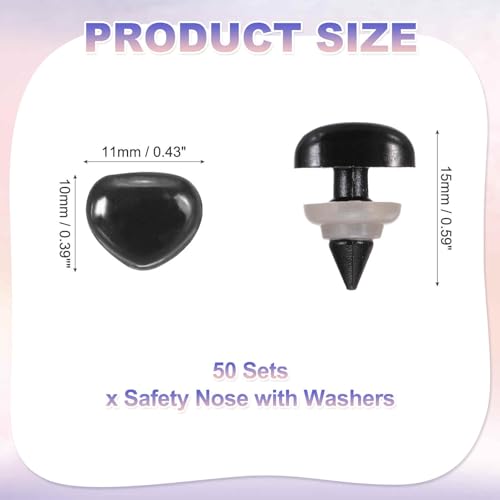 MECCANIXITY 50set 10mm Large Plastic Triangle Safety Noses Black with Washer for Crochet Stuffed Animal Doll Craft Puppet Plush Toy Bear - color: Black, size: 10mm