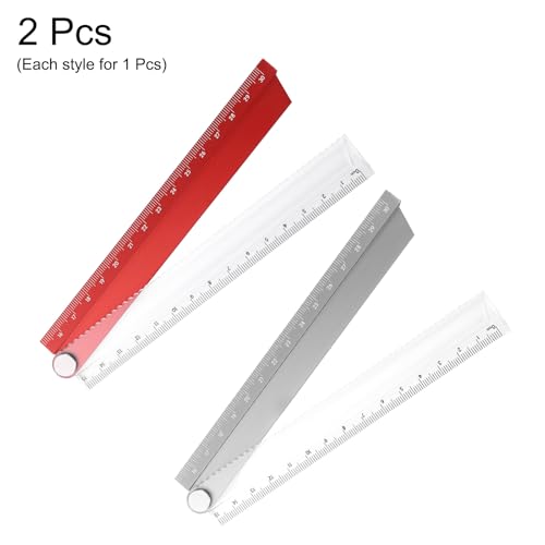 HARFINGTON 2pcs Folding Straight Ruler 30cm Metric Aluminum Alloy Protractor Foldable Angle Ruler Geometric Measuring Tool for Architects Artists Office, Red/Gray - color: Red/Gray