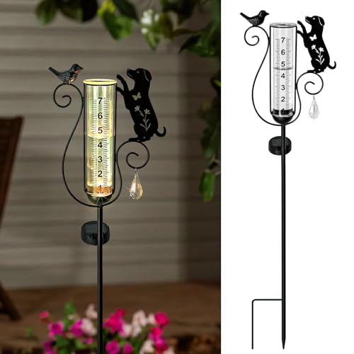Rain Gauge Outdoor,Solar Dog and Bird Glass Rain Gauges Decorative for Yard - color: Black Dog