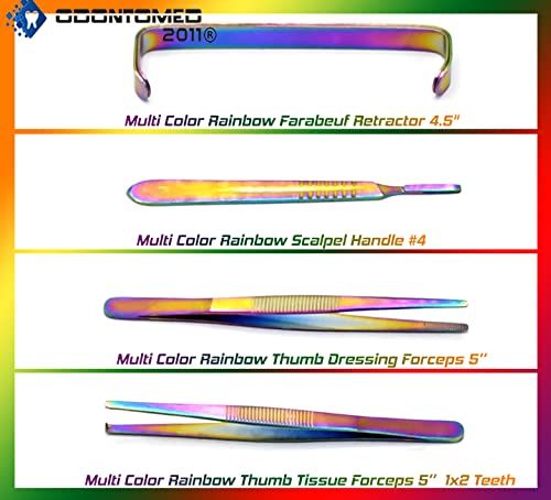 OdontoMed2011® Advanced Anatomy Kit | Premium Stainless Steel Multi Titanium Rainbow Color | 24 Pcs Tools Set with Scalpel Knife Handle for Medic Students | Included in Case ODM