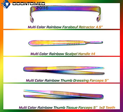 OdontoMed2011® Advanced Anatomy Kit | Premium Stainless Steel Multi Titanium Rainbow Color | 24 Pcs Tools Set with Scalpel Knife Handle for Medic Students | Included in Case ODM