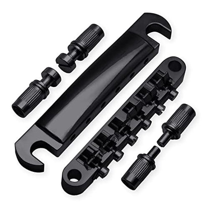 SAPHUE A Set of String Saddle Tune-O-Matic Bridge and Tailpiece with Studs for GB LP Style Electric Guitar (Black) - color: Black