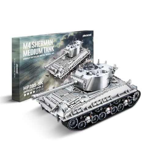 Piececool 3D Metal Puzzles for Adults, M4 Sherman Medium Tank Model Kits, Military Model Kits to Build DIY Hobbies Home Decoration Best Gifts
