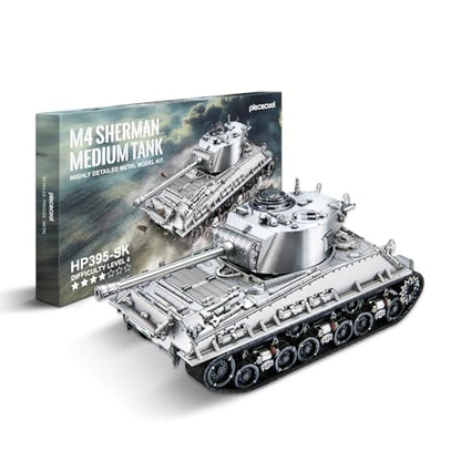 Piececool 3D Metal Puzzles for Adults, M4 Sherman Medium Tank Model Kits, Military Model Kits to Build DIY Hobbies Home Decoration Best Gifts