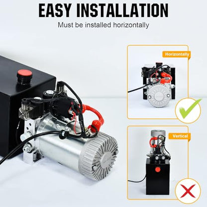 DC HOUSE Electric Hydraulic Pump Unit Metal Reservoir for Dump Trailer (Double Acting 10 Quart) - size: 10 Quart Double
