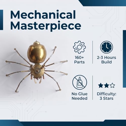 Steampunk Golden Spider 3D Metal Puzzle Model : 160+ Parts Mechanical DIY Assembly Kit Level 3/5 3 H Build Time Desk Decor Birthday Gift for Adult Collectors (Golden Spiders) - style: Golden Spiders