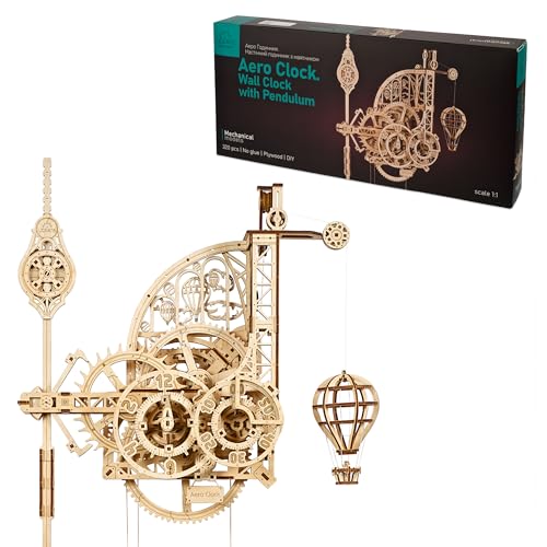 UGEARS Aero Clock Wooden 3D Puzzles for Adults - Mechanical Wooden Model Kits for Adults to Build, Wall Clock 3D Puzzle with Pendulum Model Kit, DIY Miniature Kit Crafts Gift for Fathers Day
