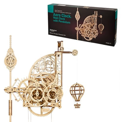 UGEARS Aero Clock Wooden 3D Puzzles for Adults - Mechanical Wooden Model Kits for Adults to Build, Wall Clock 3D Puzzle with Pendulum Model Kit, DIY Miniature Kit Crafts Gift for Fathers Day