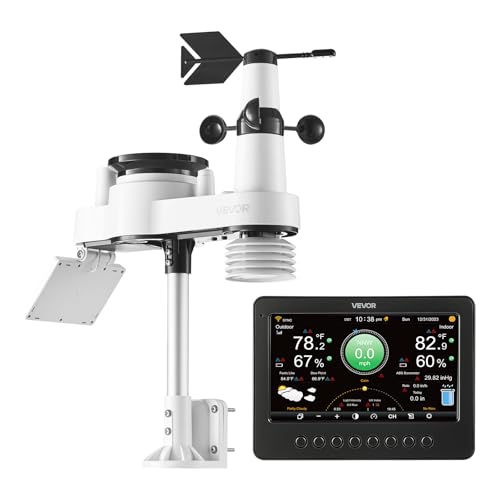 VEVOR 7-in-1 Wi-Fi Weather Station, 7-Inch TFT Display, Wireless Solar Powered Outdoor Sensor, Rain Gauge, Indoor Outdoor for Weather Forecast, Wind Speed Direction, Temperature, Humidity, Rainfall - style: Classic