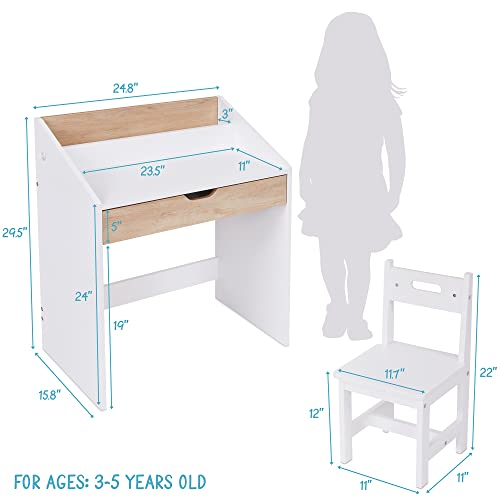 Lil' Jumbl Toddler Wooden Study Desk and Chair Set, Home School Learning Workstation with Writing Table, Storage Drawer, Tabletop Organizer & Hanging Hooks for Children Studying, Reading & Drawing