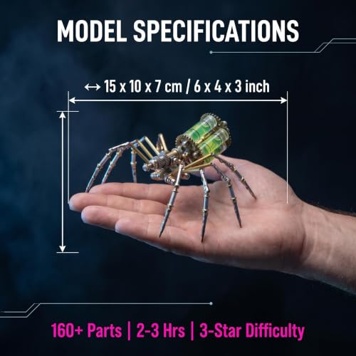Steampunk Mechanical Spider 3D Metal Puzzle : 160+ Pcs No Glue Screw Build 96% Success Desktop Display Ornament DIY Craft Birthday for Father Husband Teens (Gatling Spider) - style: Gatling Spider