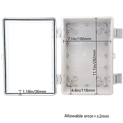Zulkit Junction Box ABS Plastic Dustproof Waterproof IP65 Electrical Boxes Hinged Shell Outdoor Universal Project Enclosure Grey Clear Cover With Mounting Plate 11.8 x 7.9 x 6.3 inch (300x200x160mm) - size: 11.8" x 7.9" x 6.3"