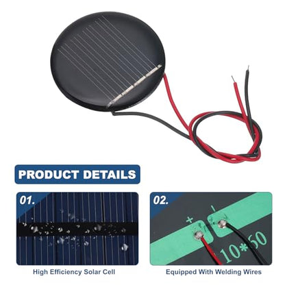 MECCANIXITY 2 Pcs 2V 0.07W 35mA Mini Solar Panels, Small Polycrystalline Solar Cell Panel with 2 Cable for DIY Electric Toy Materials Kits Charger, 36mm Dia - style: 2V 0.07W 35mA