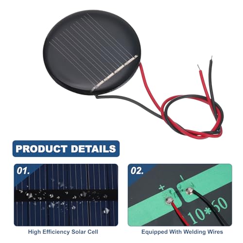 MECCANIXITY 5 Pcs 2V 0.07W 35mA Mini Solar Panels, Small Polycrystalline Solar Cell Panel with 2 Cable for DIY Electric Toy Materials Kits Charger, 36mm Dia - style: 2V 0.07W 35mA
