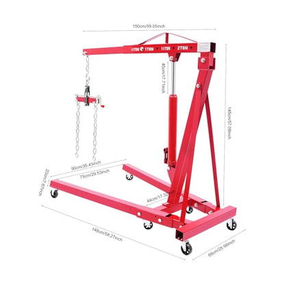 Hydraulic Crane with Engine Leveler, 2T Folding Hydraulic Crane, Heavy Duty Folding Hydraulics, Folding Hydraulic Cranes with Wheels for Engine Lifting Loading