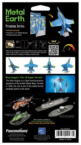 Metal Earth Fascinations Premium Series Blue Angels F/A-18 Super Hornet 3D Metal Model Kit Bundle with Tweezers