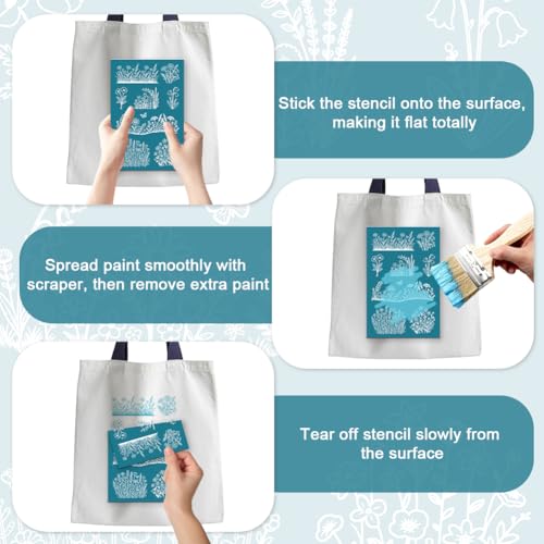 4Pcs 4 Styles Wildflower Silk Screen Stencil 3.9 x 6 Inch Polymer Clay Stencils Floral Plants Pattern Reusable Nylon Mesh Transfers for T-Shirt Clay Wood Fabric Jewelry Making DIY Crafts - color: Flower-1