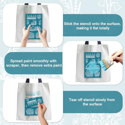 4Pcs 4 Styles Wildflower Silk Screen Stencil 3.9 x 6 Inch Polymer Clay Stencils Floral Plants Pattern Reusable Nylon Mesh Transfers for T-Shirt Clay Wood Fabric Jewelry Making DIY Crafts - color: Flower-1