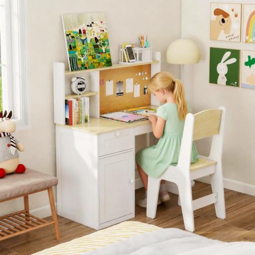 FTZxHKLX Wooden Kids Study Desk and Chair Set for 5-12 Years Old, Natural - color: Natural, size: Regular