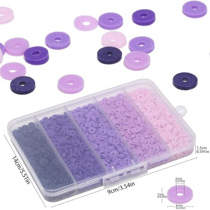 3500pcs Purple Clay Beads for Bracelets Making 6mm Heishi Beads Polymer Flat Round Disc Clay for Jewelry Making Purple Bead Crafts - color: Purple