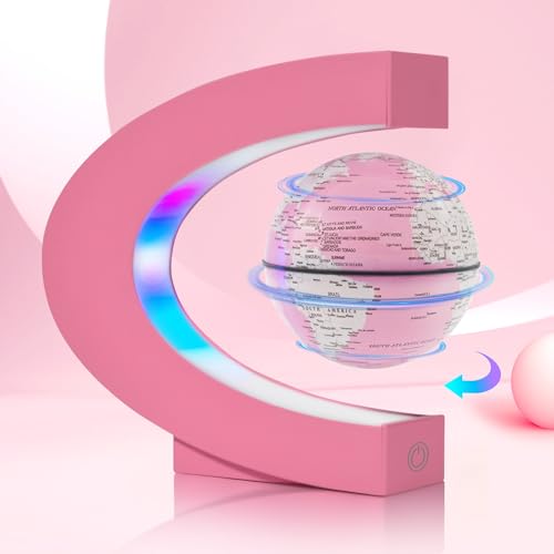 Flagest Magnetic Levitation Floating Globes with LED Lights, C Frame Floating Globe Lamp, Cool tech Gadgets for Home Office Desk Accessories, Gifts for Women, Ladies, Girls, Teachers, Colleagues(Pink) - color: Pink