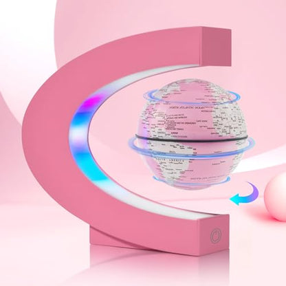 Flagest Magnetic Levitation Floating Globes with LED Lights, C Frame Floating Globe Lamp, Cool tech Gadgets for Home Office Desk Accessories, Gifts for Women, Ladies, Girls, Teachers, Colleagues(Pink) - color: Pink