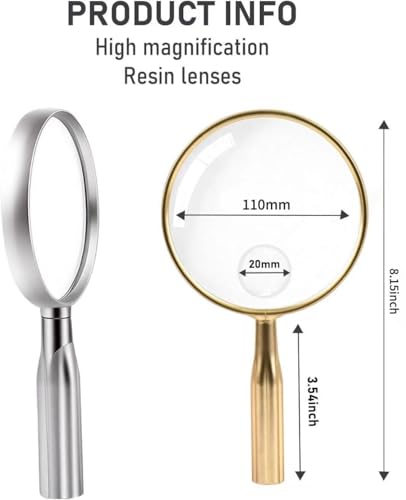 Lakei 10X Reading Magnifying Glass, 110mm Lens, Non-Slip Handle(Gold) - color: Gold, size: 110mm
