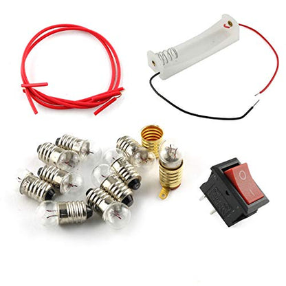 E-outstanding Electrical Circuit Experiment Tools Physics Science Lab Basic Circuit Learning Starter Kit Electricity Experiment Set 10 1.5V Bulb, 1 Battery Box, 1 Switch Button, 2 Wires, 2 Lamps