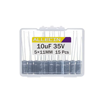 10uF 35V 5x11mm Electrolytic Capacitor 10 UF MFD 35 Volt 0.2x0.43in Aluminum Capacitors (Pack of 15) - style: 10uF 35V 5x11MM
