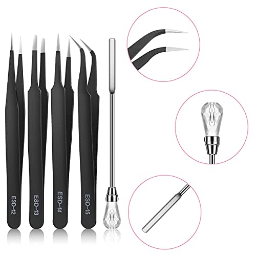 11 Pcs Resin Mold Tools Set Stirring Needle Spoon Tool Tweezers Precision Kit,Anti-Static Electronics Tweezers Set for Resin Art Crafts,Jewelry Making,DIY Silicone Epoxy Casting Resin Molds(White) - color: White & Black