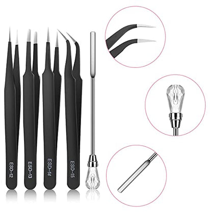 11 Pcs Resin Mold Tools Set Stirring Needle Spoon Tool Tweezers Precision Kit,Anti-Static Electronics Tweezers Set for Resin Art Crafts,Jewelry Making,DIY Silicone Epoxy Casting Resin Molds(White) - color: White & Black