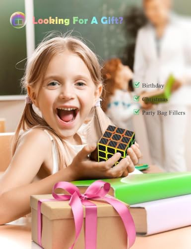 ROXENDA Speed Cube Set - Carbon Fiber Sticker Magic Cube Bundle