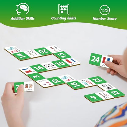 Kasfalci Addition Dominoes Set,Math Games for Kids,Math Manipulatives,Counting Toys,Learning Games,Preschool Learning Activities,Homeschool Supplies,Kindergarten Classroom Must Haves,1st 2nd 3rd Grade - color: Green