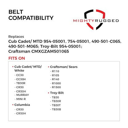 954-05001 Deck Belt Replacement, Length 43.5", Heavy-Duty, Aramid Cord Replacement for Cub Cadet CC30 CR30 Series, Columbia CR30 Craftsman R110 R1000, Troy Bilt TB30 Series with 30" Deck Riding Mowers - size: 43.5" x 1/2"