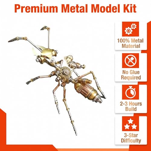 Steampunk Ant 3D Metal Puzzle Model Mechanical Kits 150+ Parts 2-3 Hours Build No Glue Assembly Cool Desk Decor Christmas & Birthday Gift for Adults Men(Ant) - style: Ant