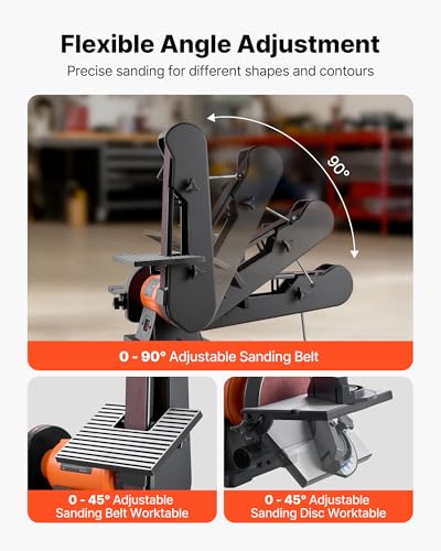 VEVOR 6" Disc Sander & 2" x 42" Belt Sander, 420W Professional Bench Belt Disc Sanders Combo with Multiple Angle Adjustments for DIY Woodworking, Furniture Refinishing, Knife Sharpening - size: 6" Disc & 2" x 42" Belt Sander Combo
