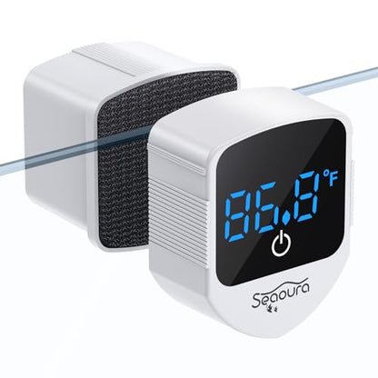 SEAOURA 2-in-1 Aquarium Magnetic Cleaner with Digital Thermometer Floating - color: White