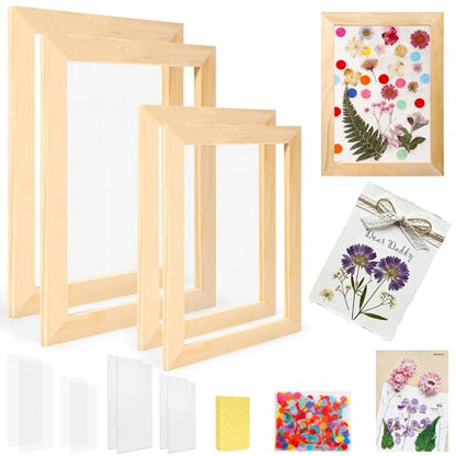 Aboofx Paper Making Kit, A5 & A6 Size Paper Making Screen Frame Kit, Wooden Mold and Deckle with Mesh, Absorbent Papers, Sponge and Confetti, DIY Handmade Papers Making Supplies Gift for Craft Lovers - size: A5 A6